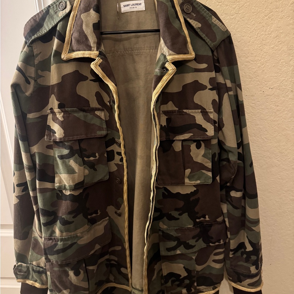Saint Laurent Men's Green Camouflage Field Jacket